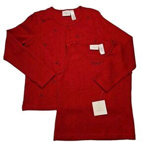 Liz Claiborne Christmas Sweater Set Womens S/M Embroidered Holly Red Cotton Tank